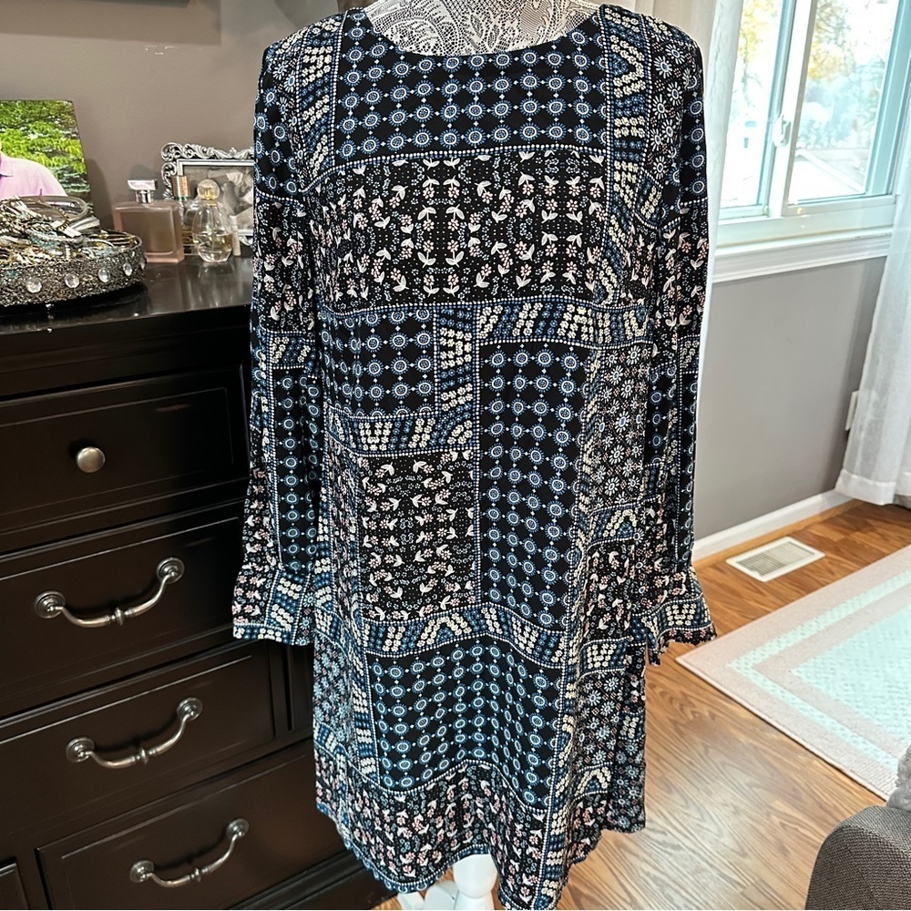 LOFT Eclectic Grandpa Patchwork Floral Long Sleeve Mini Dress Size 6 - Picture 2 of 16